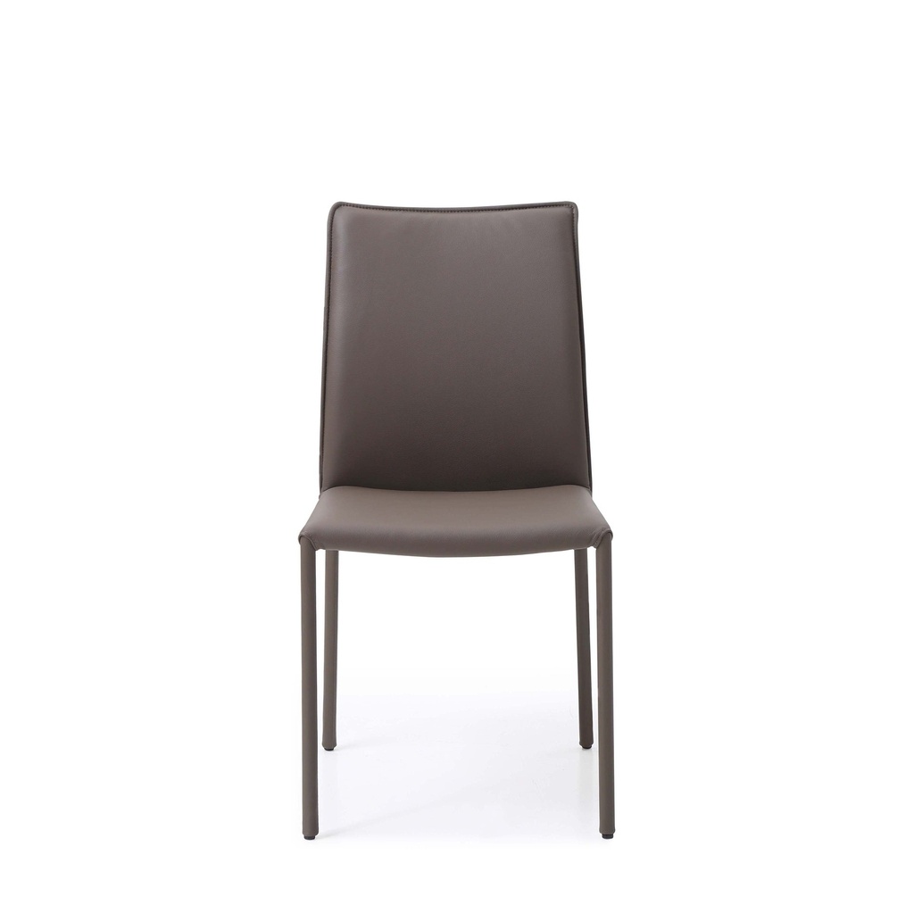 Candance Dining Chair Taupe Leather with Steel Legs Fully covered with Taupe Leather.