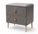 Turin Night Stand high gloss Grey and Rose Gold self close drawers